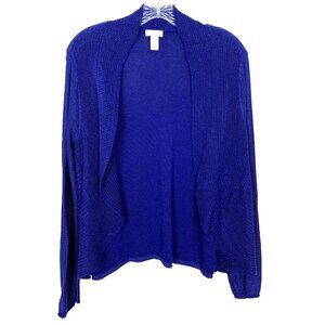 Chicos Womens 1 M Cardigan Sweater Open Front Spring Casual Office Blue Rayon